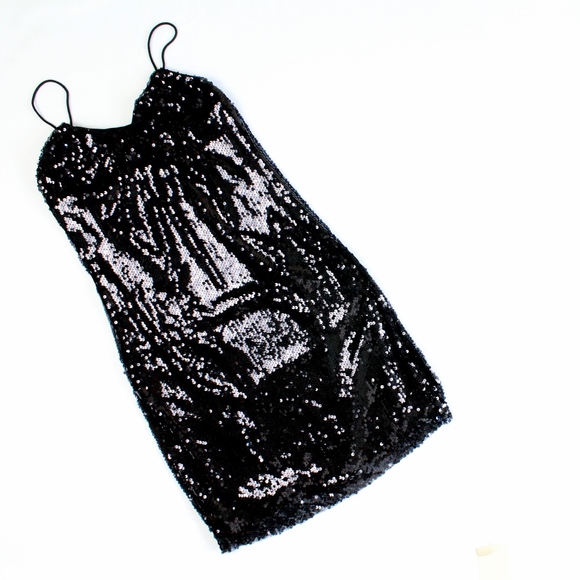 Black Sequin Cami Mini Dress Bodycon - Picture 6 of 8